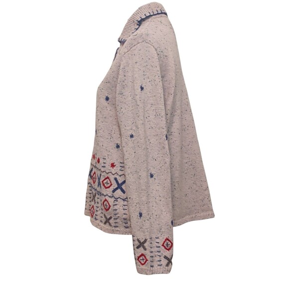 Vintage Cardigan Ivory with Handsewn Accents Size L - Picture 3 of 8